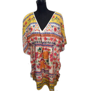 Plus Size 1X Womens Kaftan boho V Neck floral Midi vaca beach Speed control NY